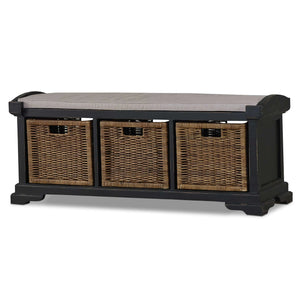 Homestead Bench W/ Rattan Baskets-Blue Hand Home