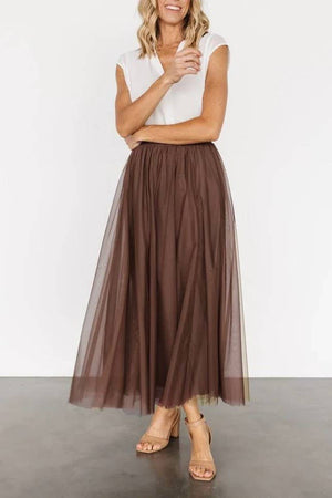 20 colors Flowy Elastic Waist Tulle Pleated Skirt-Blue Hand Home