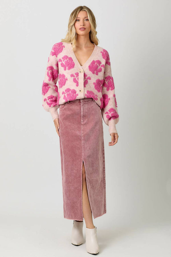 60742 Washed Front Slit Corduroy Skirt-Blue Hand Home
