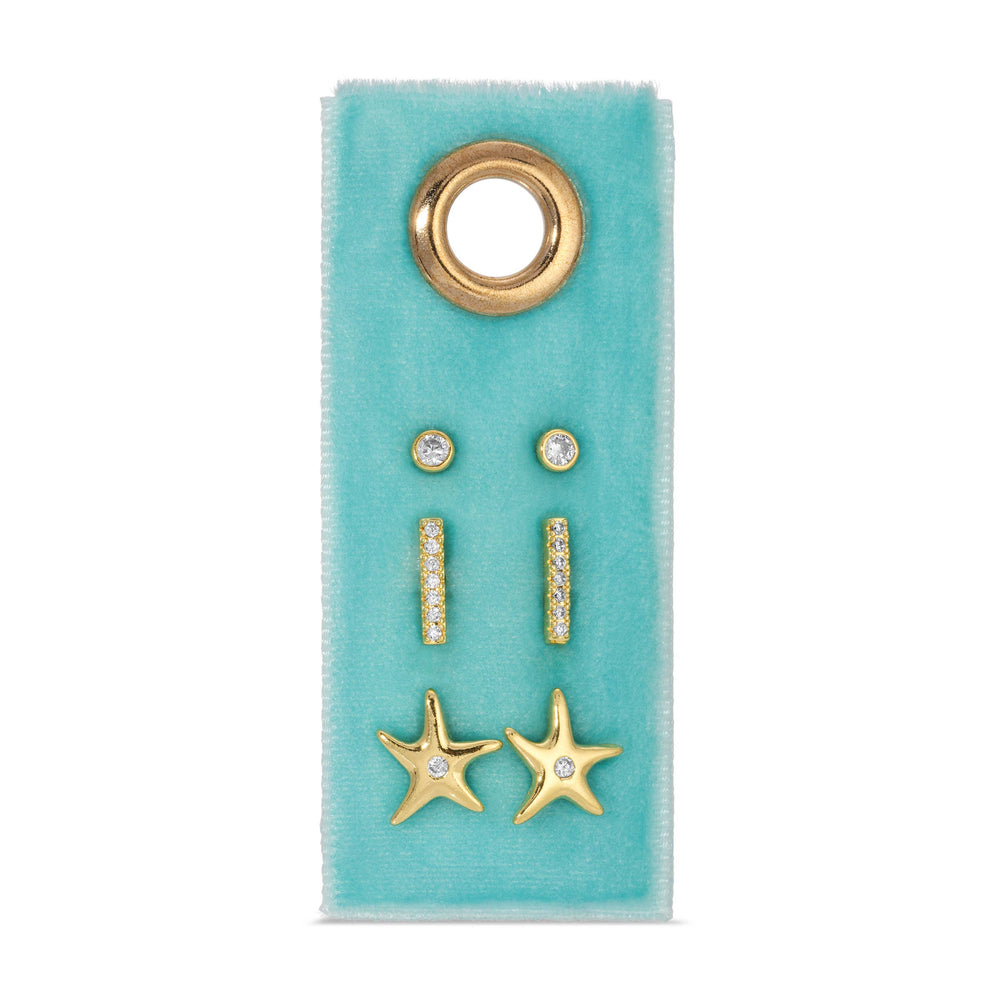 Starfish Velvet Set/3 Stud Gift Set-Blue Hand Home