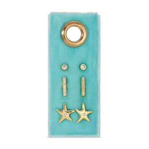 Starfish Velvet Set/3 Stud Gift Set-Blue Hand Home