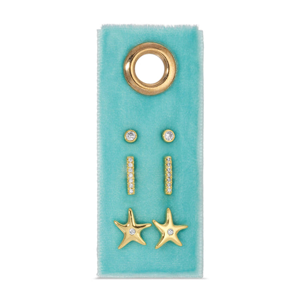 Starfish Velvet Set/3 Stud Gift Set-Blue Hand Home