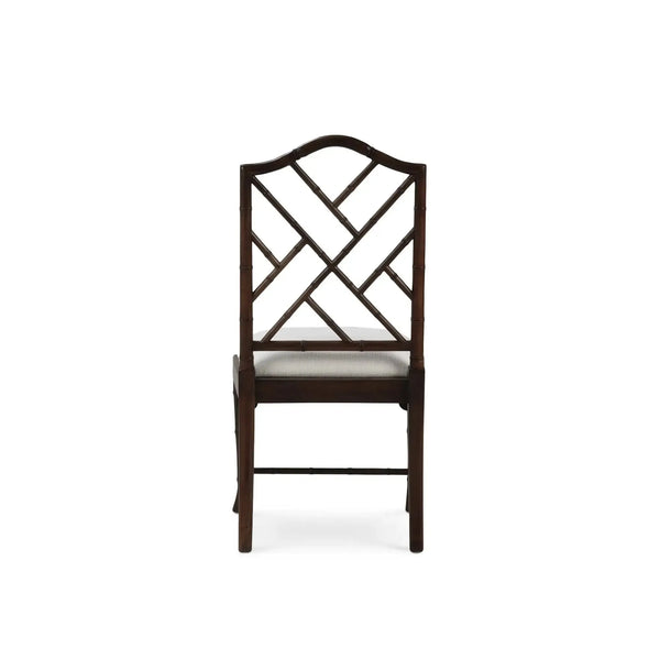 Martinique Bamboo Dining Chair in Walnut w/ Arctic White Performance Fabric-Blue Hand Home