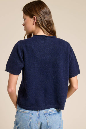 Short Sleeve Button Down Cardigan Top-Blue Hand Home