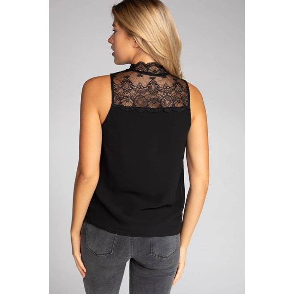Halter Mock Neck With Lace Trim-Blue Hand Home