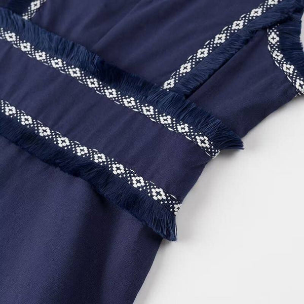 Stylish V-Neck Tassel Panels With Swing Maxi Dresses-Blue Hand Home