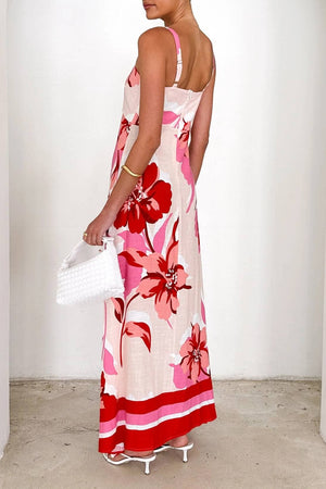 2025 summer Tropical hibiscus floral print flare swing dress-Blue Hand Home