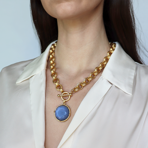 Cabochon Pendant Necklace - Mother of Pearl-24K Gold Plated