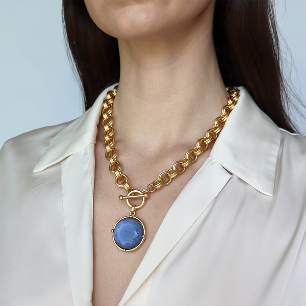 Cabochon Pendant Necklace - Mother of Pearl-24K Gold Plated