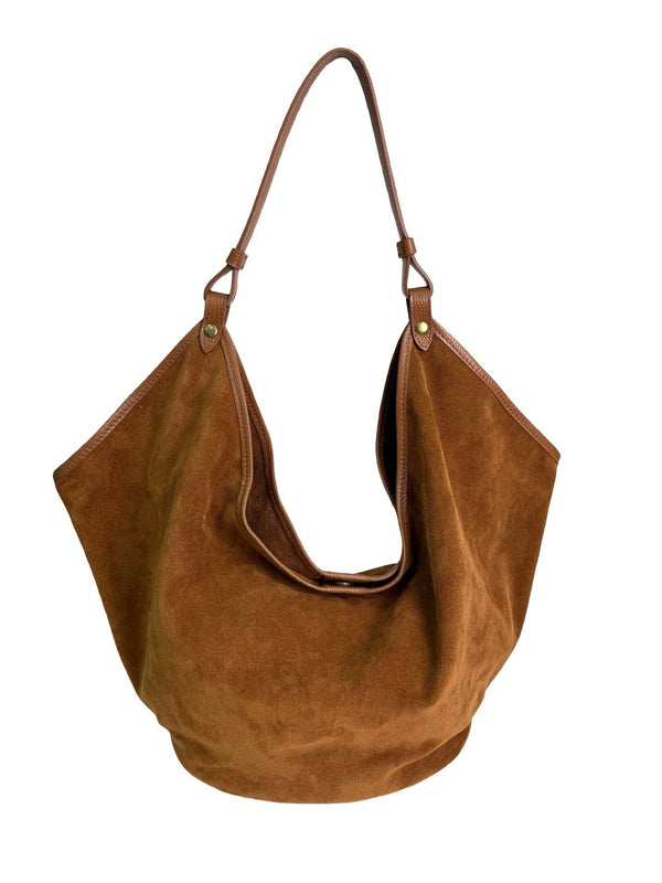 Milly Bag in Leather Suede-Blue Hand Home