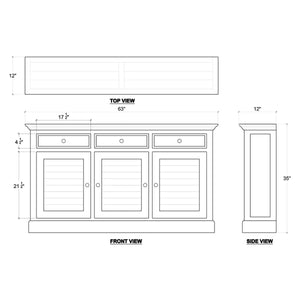 Narrow Shutter 3 Door Sideboard-Blue Hand Home