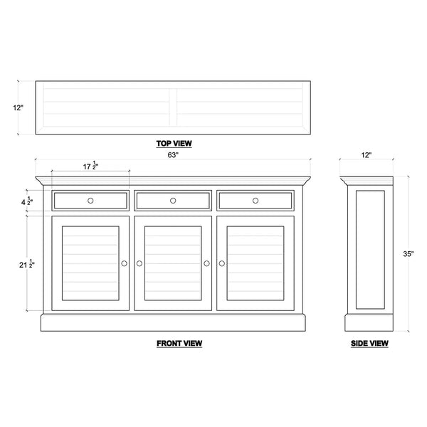 Narrow Shutter 3 Door Sideboard-Blue Hand Home