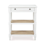Melissa Side Table In Architectural White w/ Rattan Natural on Shelves-Blue Hand Home