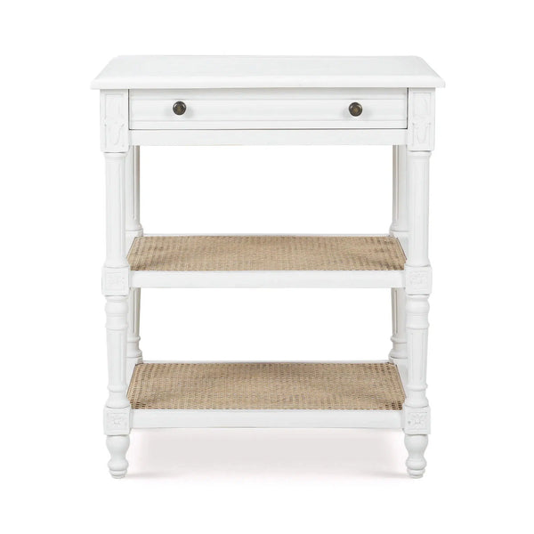 Melissa Side Table In Architectural White w/ Rattan Natural on Shelves-Blue Hand Home