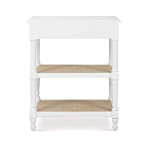 Melissa Side Table In Architectural White w/ Rattan Natural on Shelves-Blue Hand Home