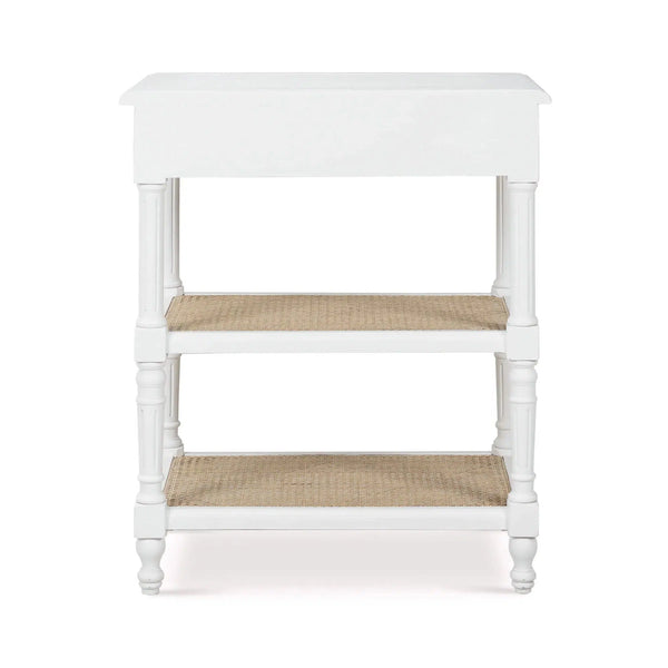 Melissa Side Table In Architectural White w/ Rattan Natural on Shelves-Blue Hand Home