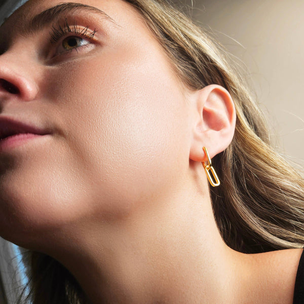 CHAIN DROP HOOP EARRINGS - E-HT1429-Blue Hand Home