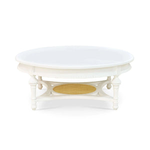 Louis Coffee Table In Architectural White w/ Rattan Natural-Blue Hand Home
