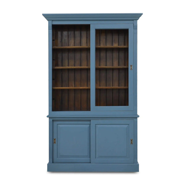 Hudson 88'' Bookcase w/ 2 Sliding Doors-Blue Hand Home