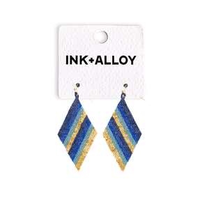 Frida Diagonal Ombre Stripes Beaded Earrings Blue-Blue Hand Home