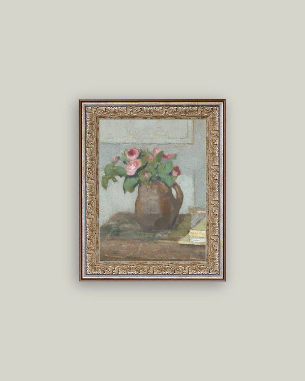 Rose Vase Framed Antique Art-Blue Hand Home