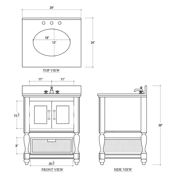 Jefferson Single Vanity w/ Sink & Marble Top-Blue Hand Home