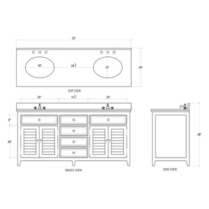 Shutter Double Vanity w/ Sink & Marble Top-Blue Hand Home