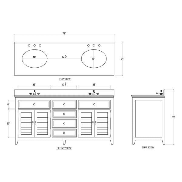 Shutter Double Vanity w/ Sink & Marble Top-Blue Hand Home