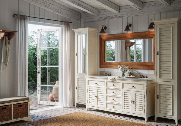 Shutter Double Vanity w/ Sink & Marble Top-Blue Hand Home