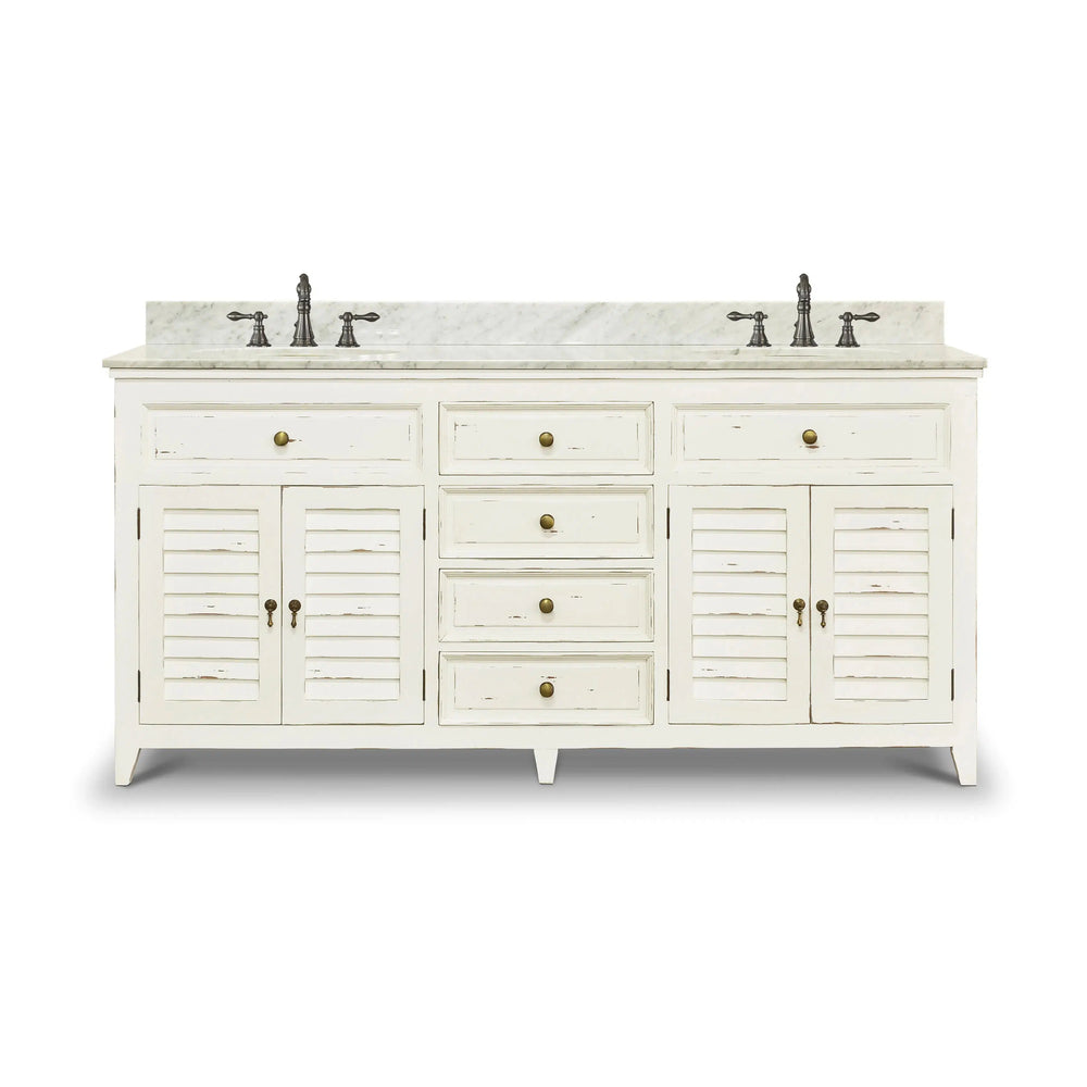 Shutter Double Vanity w/ Sink & Marble Top-Blue Hand Home