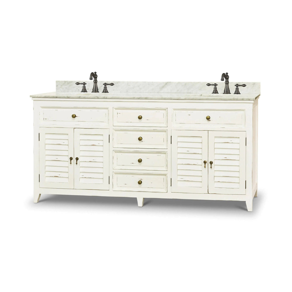 Shutter Double Vanity w/ Sink & Marble Top-Blue Hand Home