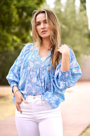 Anjou Top Sky Blue White-Blue Hand Home
