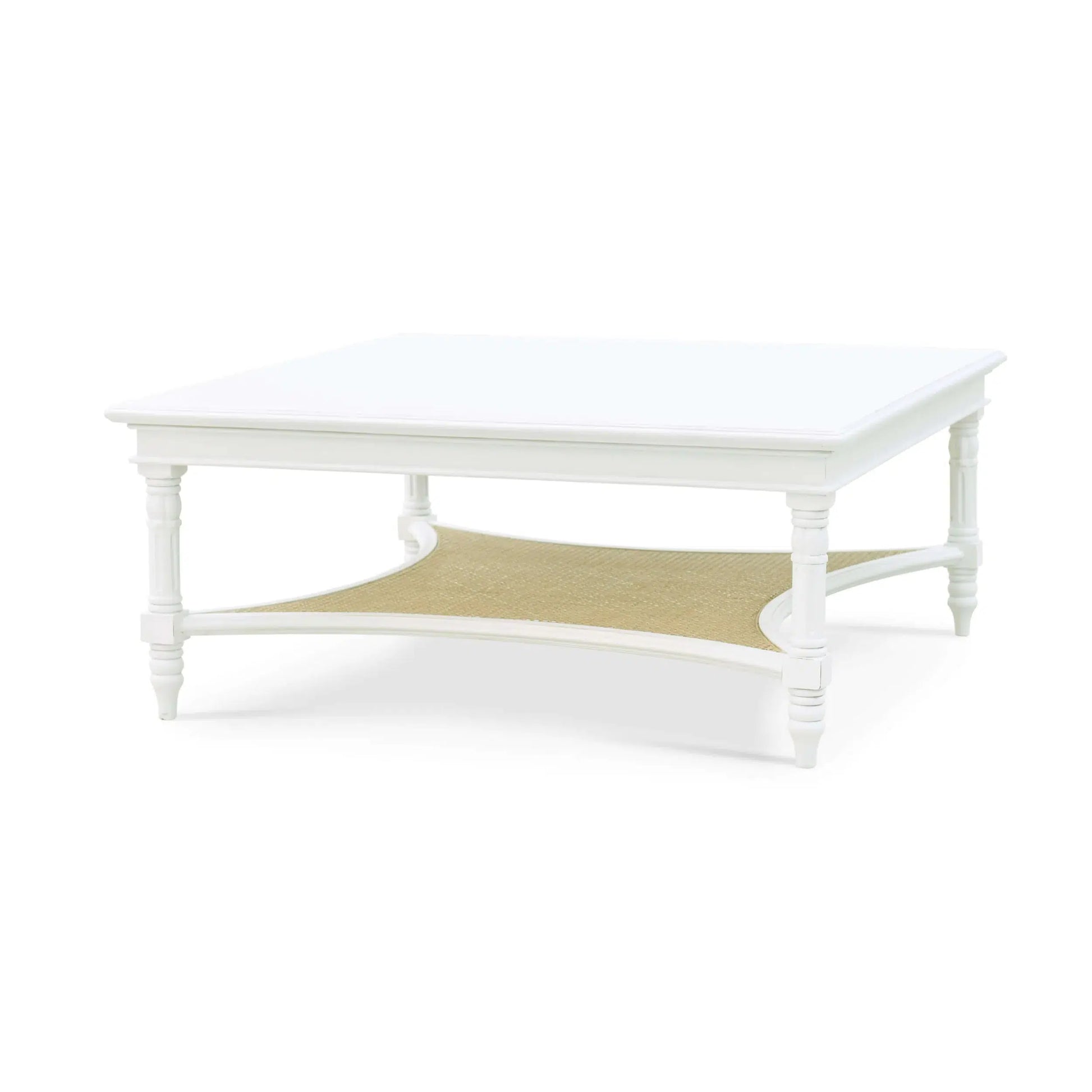 Montego Square Coffee Table In Architectural White w/ Rattan Natural-Blue Hand Home