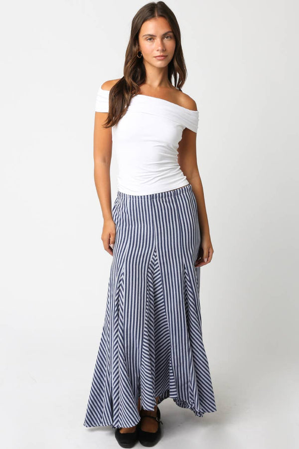 Nava Stripe Maxi Skirt-Blue Hand Home