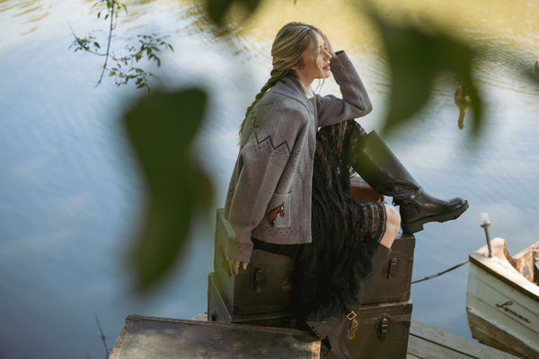 HORSE KNIT SWEATER CARDIGAN MSW10807-Blue Hand Home