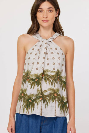 Boho Tropical Printed Halter Neck Top-Blue Hand Home