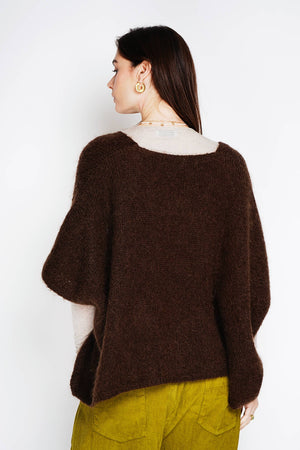 Mohair poncho sweater 7627: Pale pink-Blue Hand Home