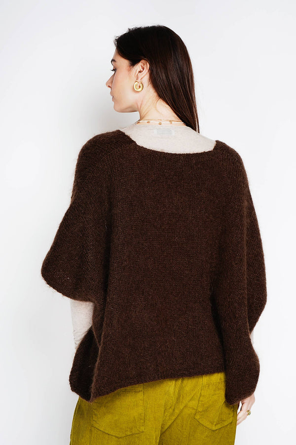 Mohair poncho sweater 7627: Pale pink-Blue Hand Home