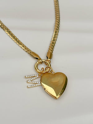 Initial Heart Locket Charm Necklace-Blue Hand Home