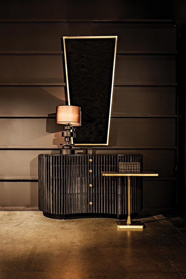 Cassio Mirror, Steel with Brass Finish by Noir-Blue Hand Home