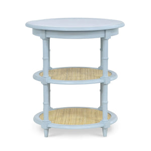 Martinique Round Side Table In Ocean Blue w/ Rattan Natural on Shelfs-Blue Hand Home