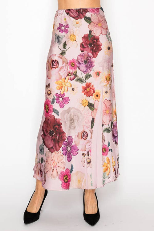Silky Satin Midi Skirt With Effortless Flow 4893DR-PURPLE FL-Blue Hand Home