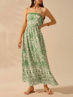 Cascais Bohemia Tropical palm strappy sundress-Blue Hand Home