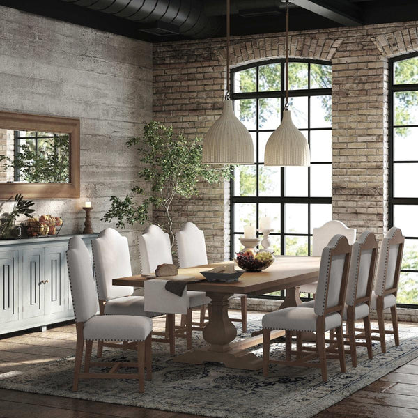 Trestle Extension Table 96'' extends to 120'' In Straw Wash-Blue Hand Home