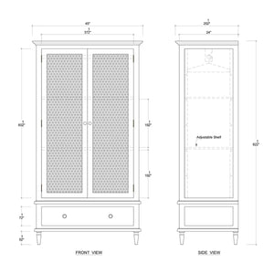 Jamison Wardrobe w/ Rattan Door-Blue Hand Home