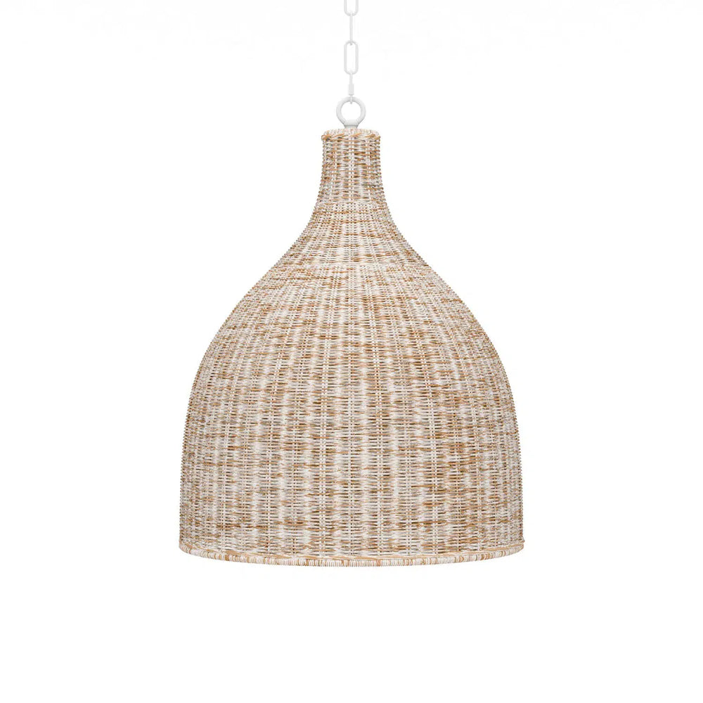 Hampton Rattan Pendant Medium In White Wash-Blue Hand Home