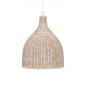 Hampton Rattan Pendant Medium In White Wash-Blue Hand Home
