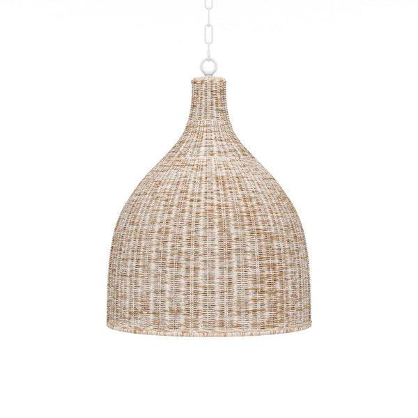 Hampton Rattan Pendant Medium In White Wash-Blue Hand Home