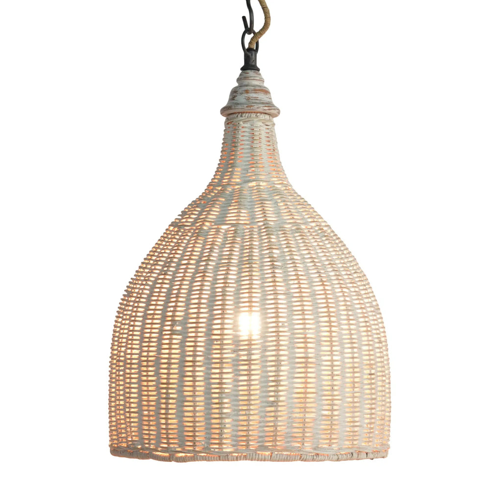 Hampton Rattan Pendant Small In White Wash-Blue Hand Home