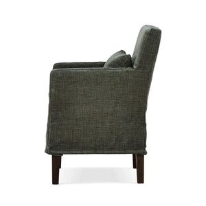 Bilboa Slipcovered Arm Dining Chair in Walnut w/ Thames Moss Green Performance Fabric-Blue Hand Home